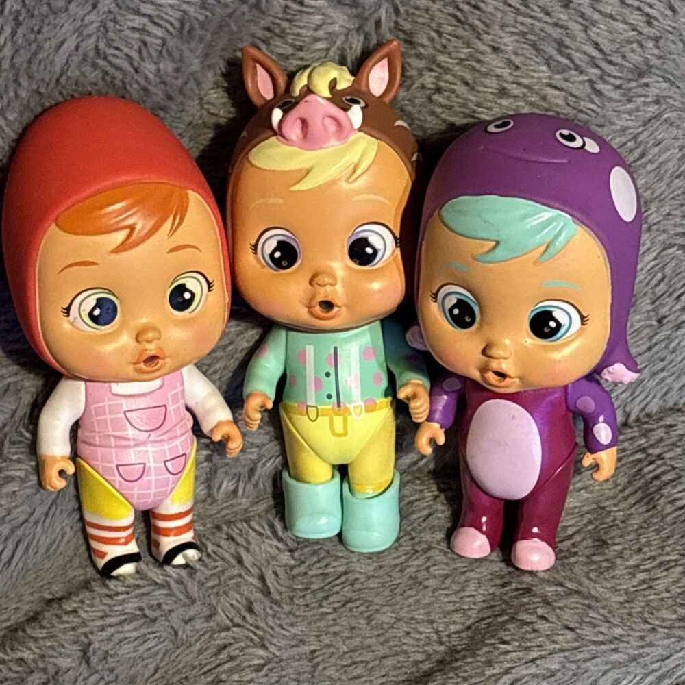 Cry Babies Magic Tears Lot of 3 5in Articulated Dolls Horse Squid Octopus Red